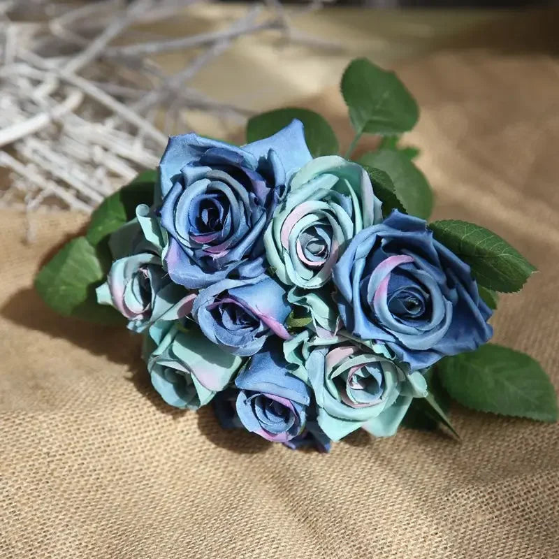 9 Head Artificial Bouquet Rose Bouquet Wedding Decor Artificial Flower Home Decoration Accessories Silk Flowers