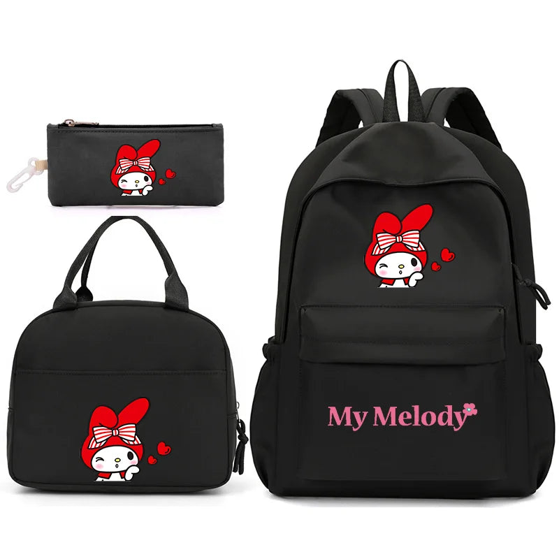 3pcs/Set My Melody Backpack with Lunch Bag for Teenagers Student School Bags Casual Comfortable Travel Set