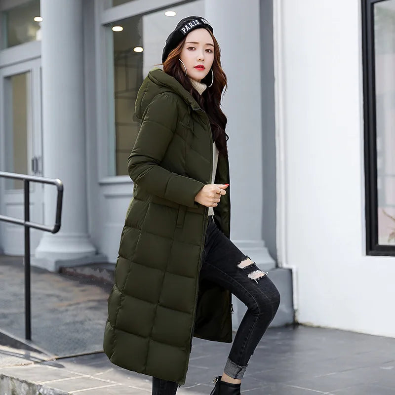2025 New Winter Parka Long Coat Women WhiteThick Warm Down Cotton Coat Fashion Hooded Parka Puffer Windproof Snow Overcoat