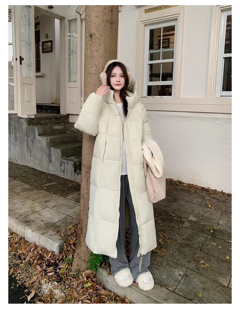 Long Coats Parkas Women Loose Zipper Hooded Jacket Thick Warm Casual Full Sleeve Elegant Spliced Jackets Autumn Winter