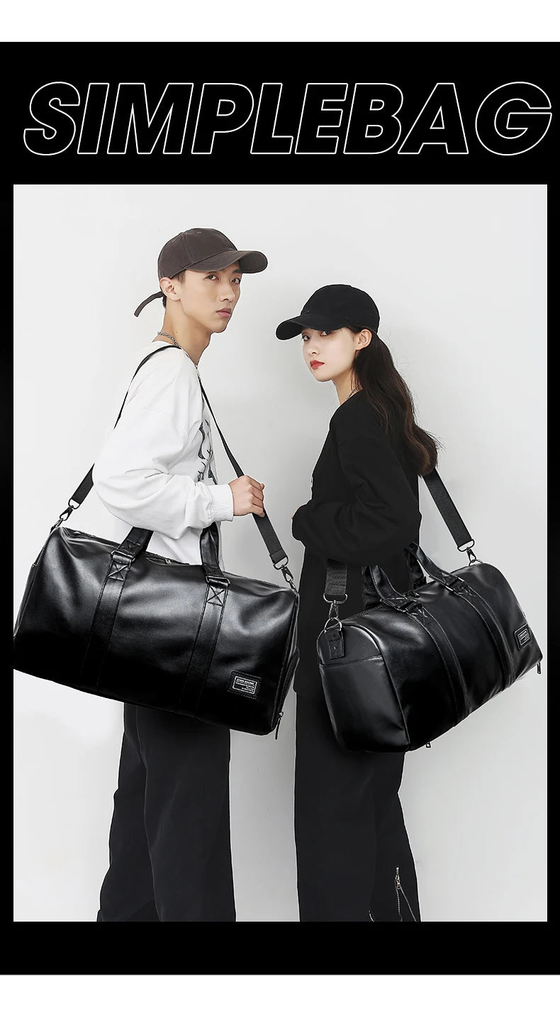 Large Capacity Travel Bag PU Travel Handbag Men Carry On Luggage Duffle Bags Soft Casual Black Big Weekend Bags Travelling Tote