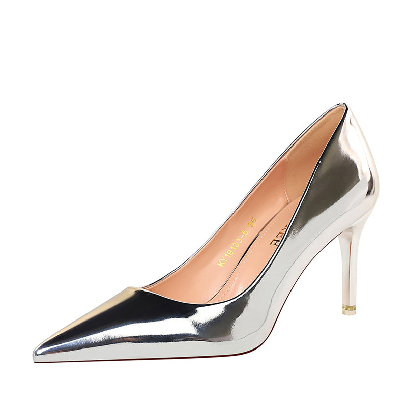 Women Mteallic Bronze Leather Pumps 7.5cm 10.5cm High Heels Lady Stiletto Middle Heels Wedding Bridal Gold Silver Event Shoes