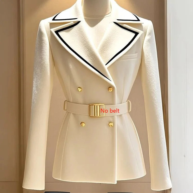 Blazer Coat Women's New 2025Autumn Casual Top Double-breasted Elegant Office Jacket Waist Fashion Ladies Suit Chic Outerwear