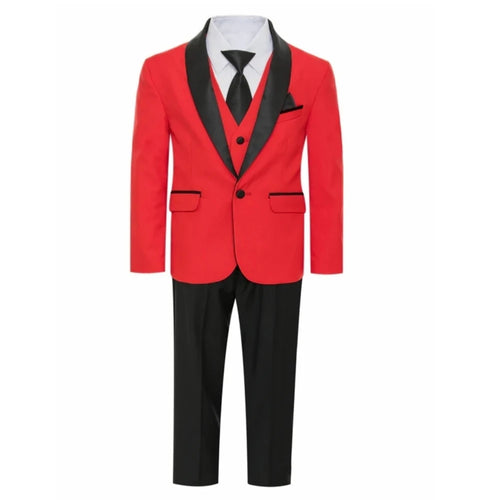 Boys' 4-Piece Slim Fit Suit Set – Blazer, Vest, Pants & Tie | Wedding, Prom & Formal Occasions