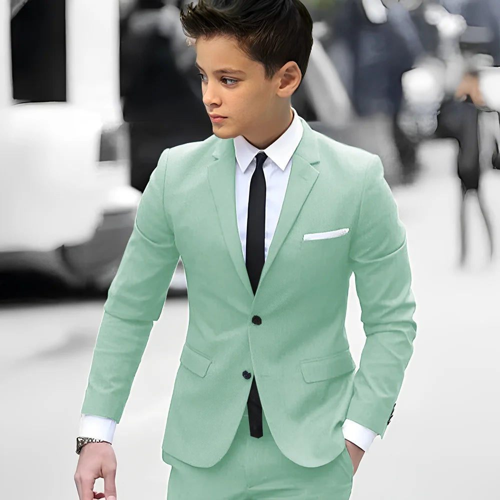 2 Piece Light Gray Boy Tuxedos For Wedding Notched Lapel Custom Kids Trim Fit Groomsmen Boy Suits