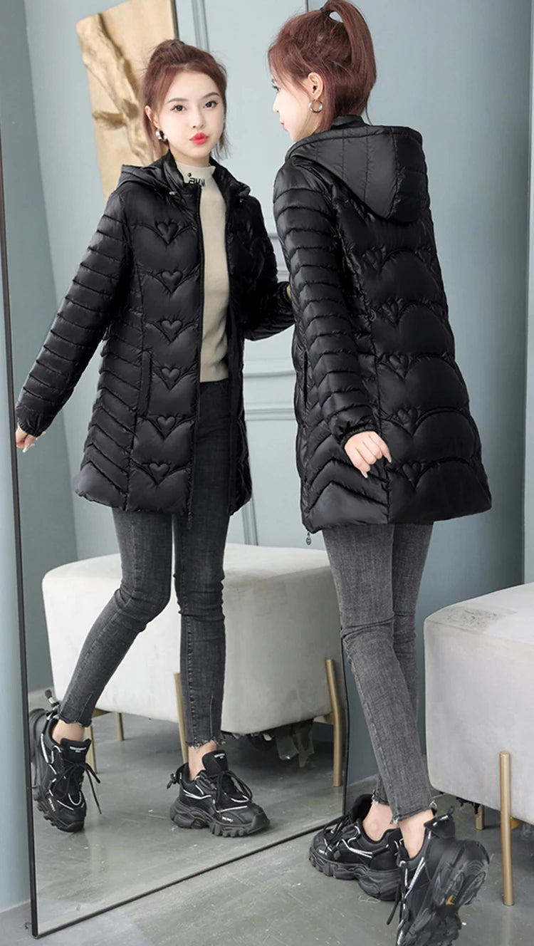 2023 New Winter Jacket Long Coats Women  Hooded Glossy DownCotton Jacket Warm Casual Parka Padded Cotton Coat Female