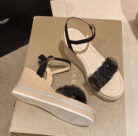 Sandals for Women Wedges Heel Rhinestones Woman Shoes Anti Slip Hot 2025 Luxury Vip Comfort Sandal Comfortable and Elegant Shoe