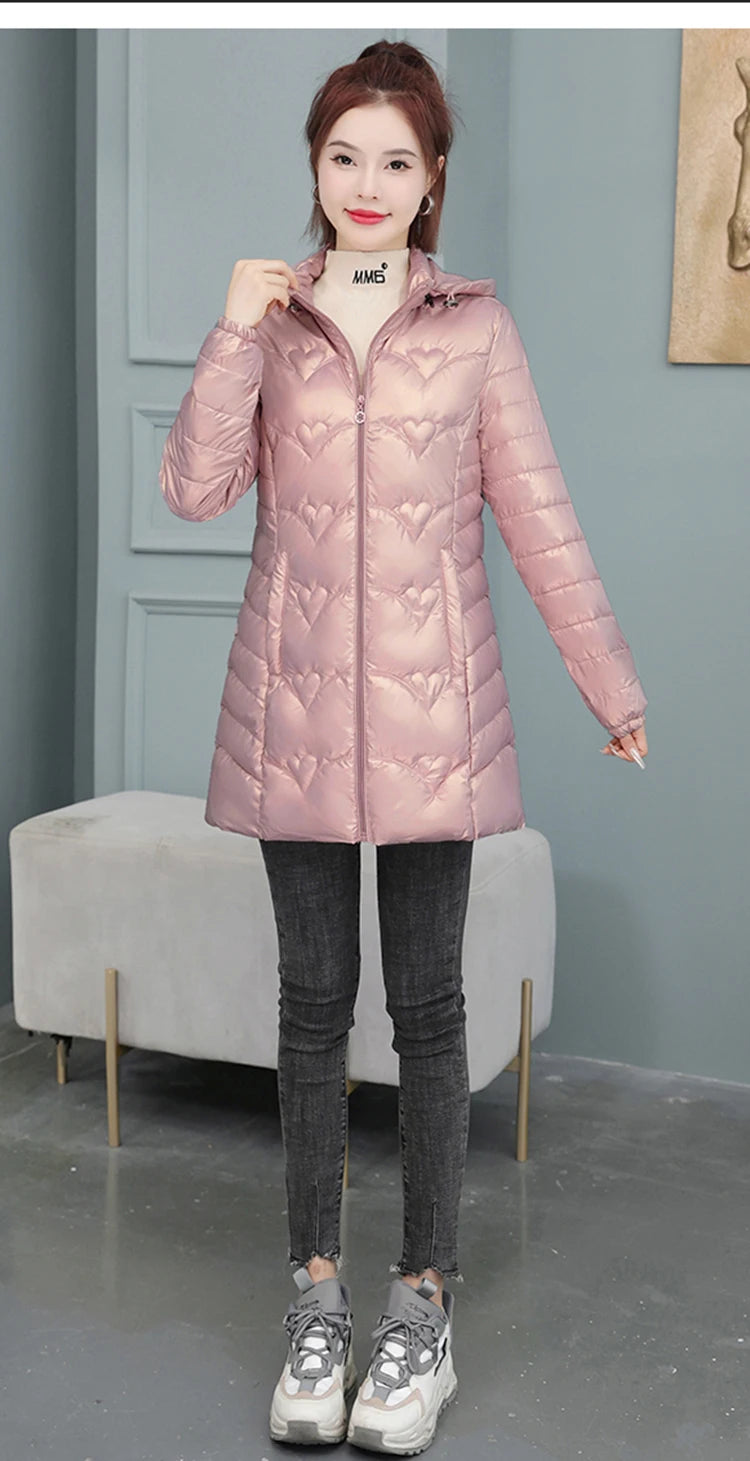 2023 New Winter Jacket Long Coats Women  Hooded Glossy DownCotton Jacket Warm Casual Parka Padded Cotton Coat Female