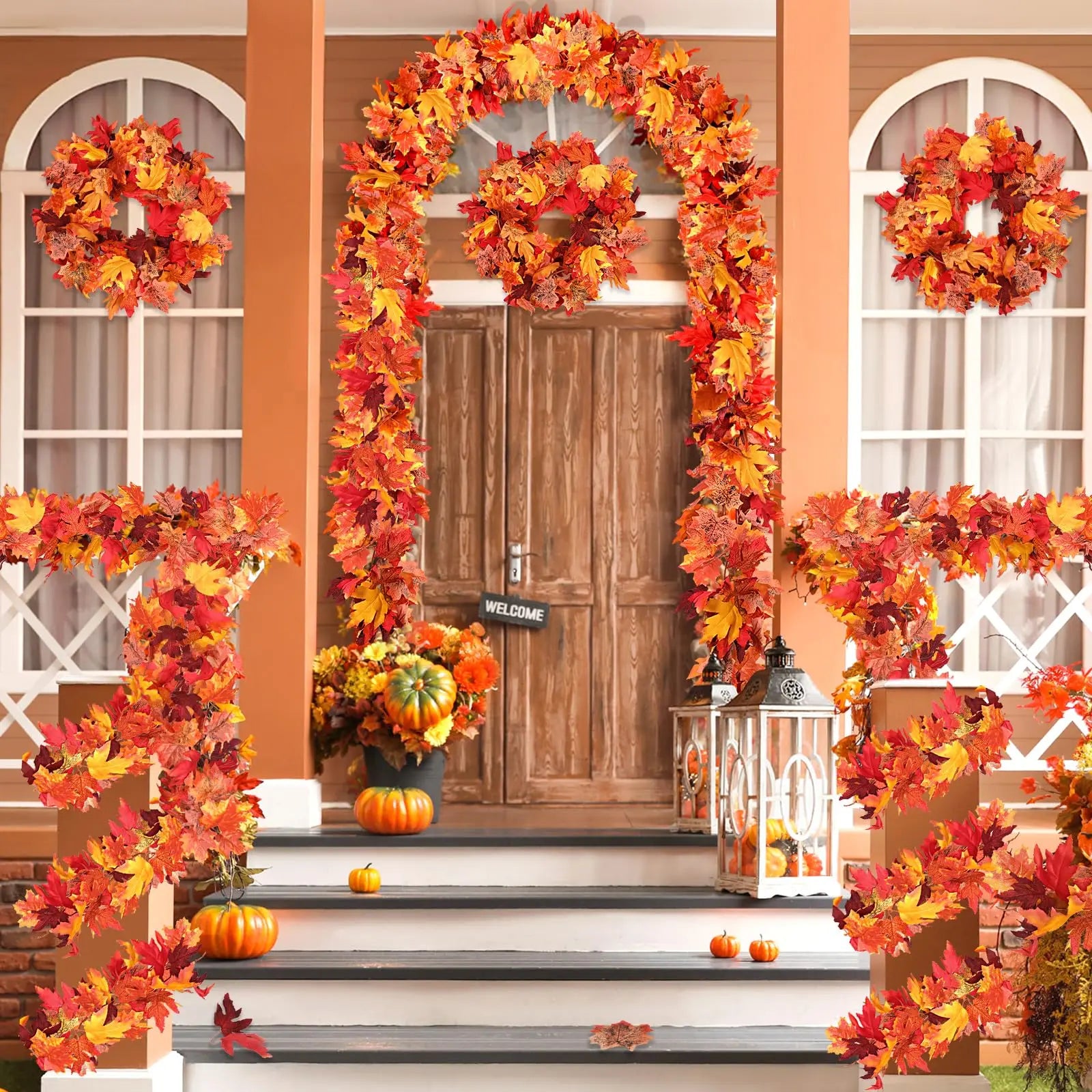 1Pc 6.5Ft Artificial Fall Maple Leaf  Foliage Fake Plant Garland for Home Halloween Thanksgiving Party Wall Table Autumn Decor