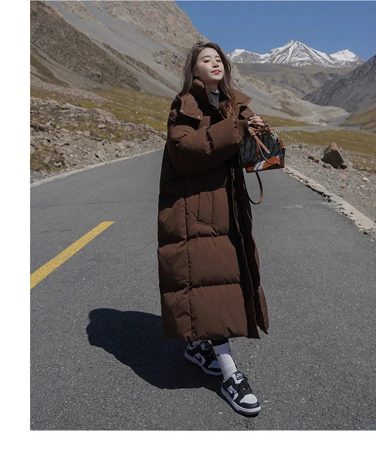 ITOOLIN Women Casual Down Coat Thicken Cotton Warm Hooded Long Coat Long Sleeve Parkas Button Pocket Autumn Winter Office Coat