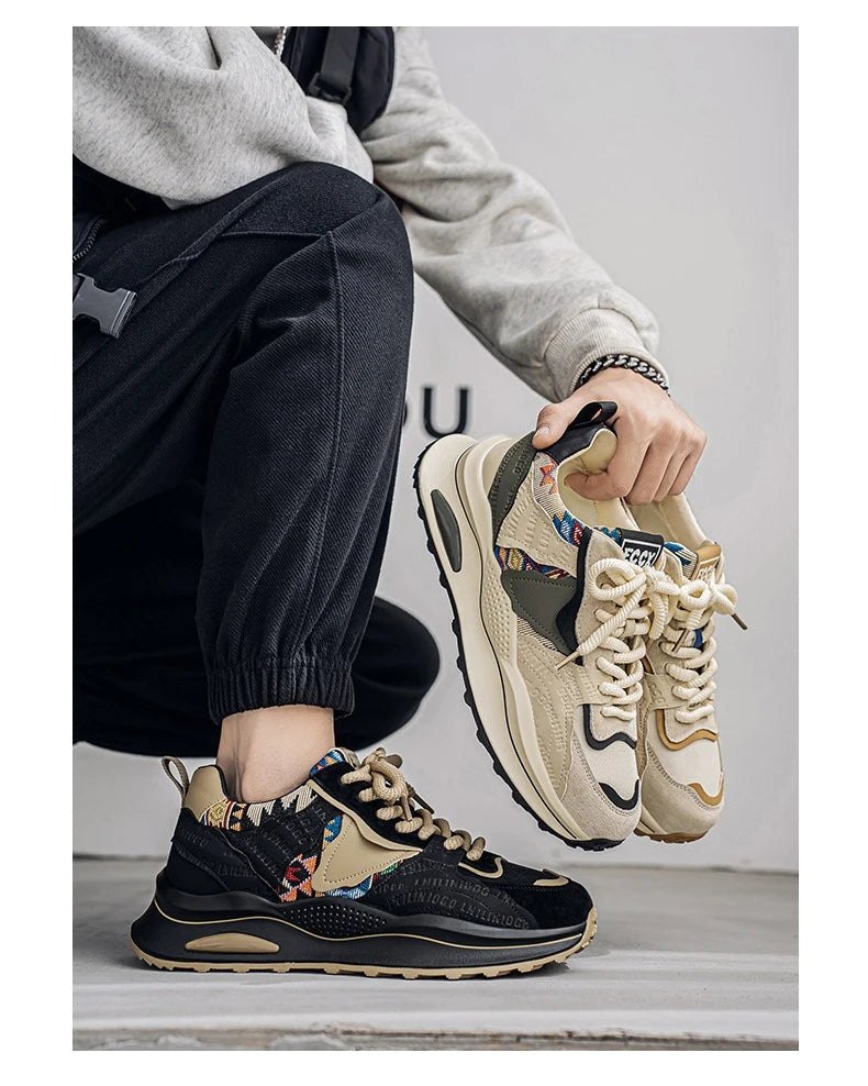 Men Sneakers 2025 Spring Autumn New Comfortable Outdoor Non Slip Running Shoes Trend Wear-resistant Vintage Lace Up Casual Shoes