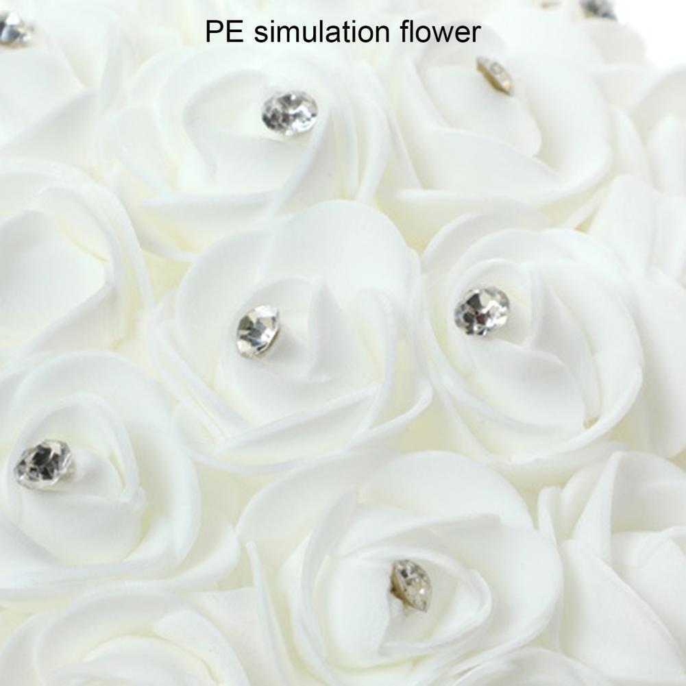 White Faux Silk Diamond Flower Ribbon Bouquet Wedding Bridal Holding Rose Bouquet Fake Flower for Wedding Decoration Flowers