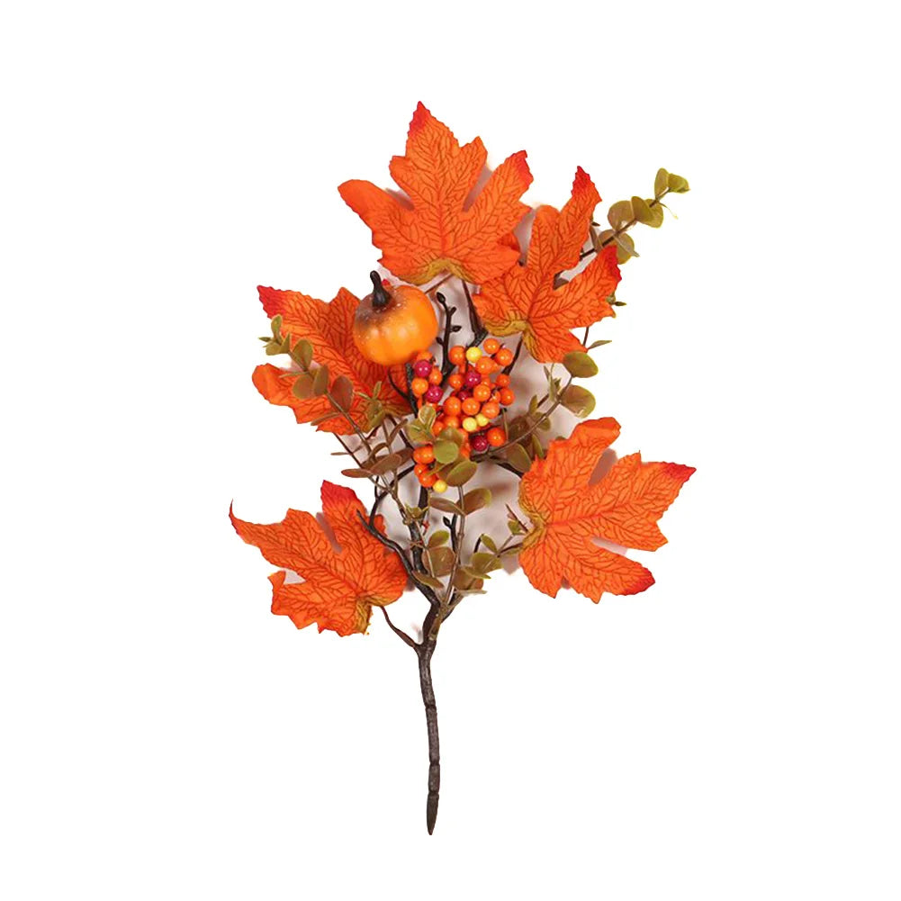 Autumn Fall Maple Leaves Branch Foam Artificial Fall Fake Maple Leaves Stems Plant For Outdoor Wedding Halloween Home Decoration