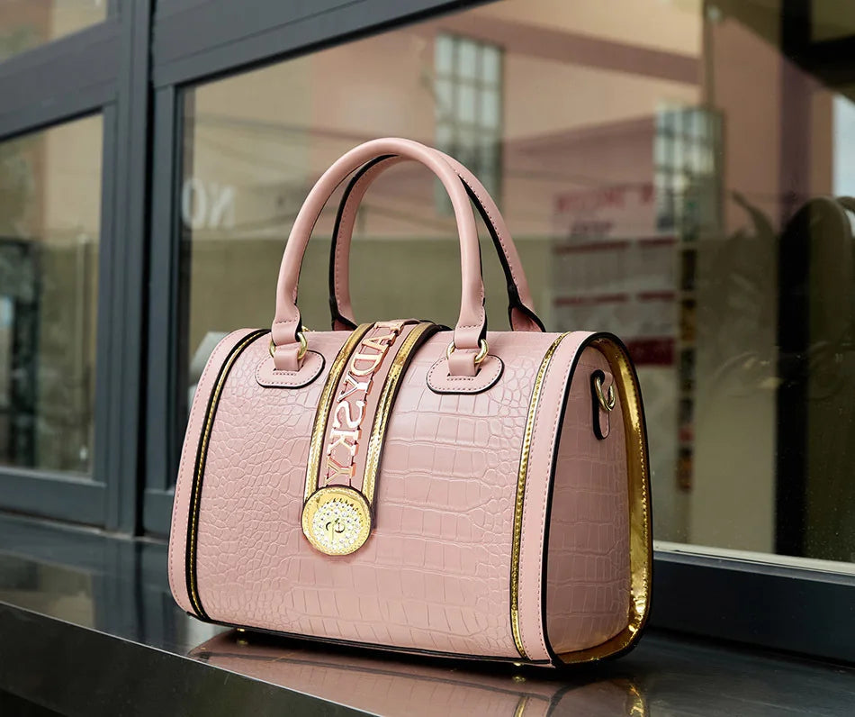 Classic Retro Women's Shoulder Bag Boston Handbag Crocodile Embossed Crossbody Letter Decoration High Quality Top Handle Bag