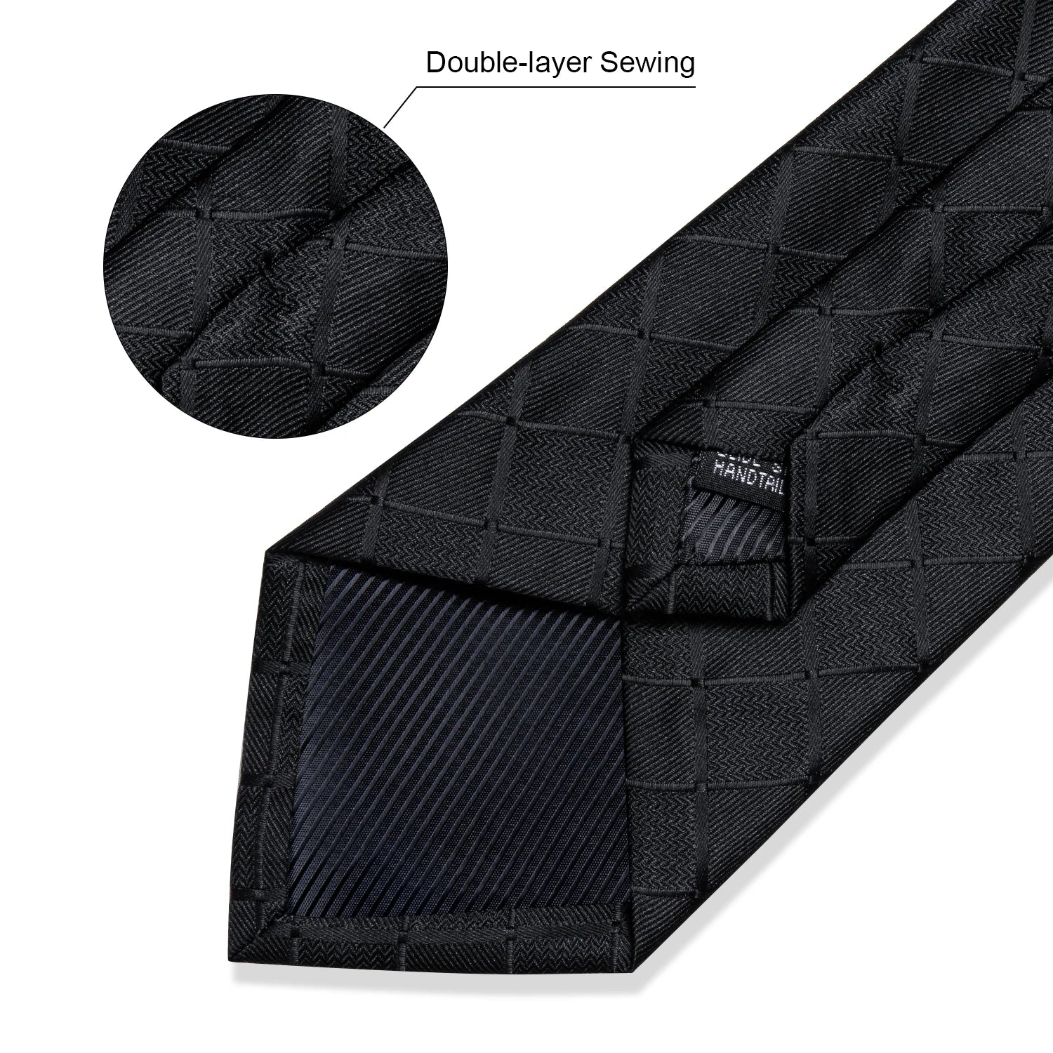 Solid Black Plaid Men's 8cm Polyester Neck Tie Handkerchief Cufflinks Set with Gift Box Tie Clip Birthday Anniversary Gift