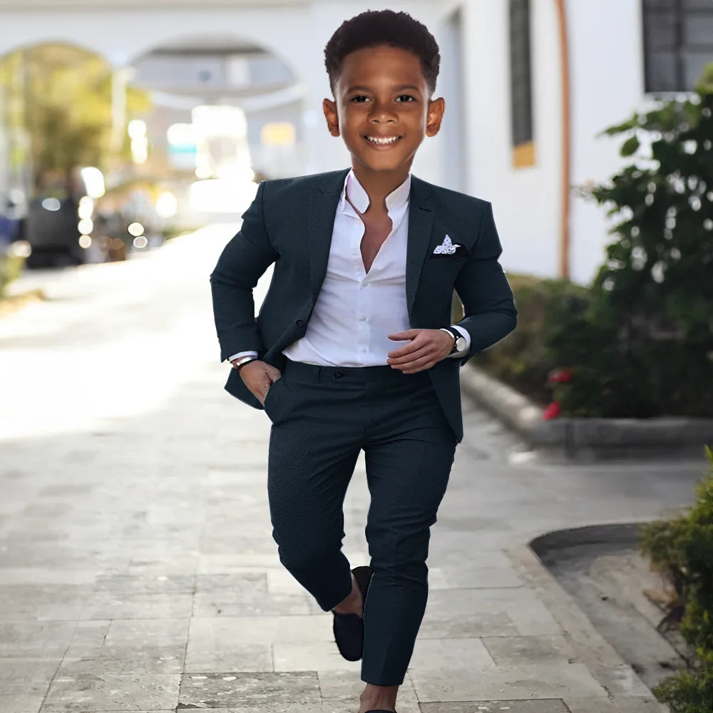 Summer Linen Boys Suit 2 Piece Set Peak Lapel Jacket Pants Wedding Tuxedo Kids High Quality Custom Outfit
