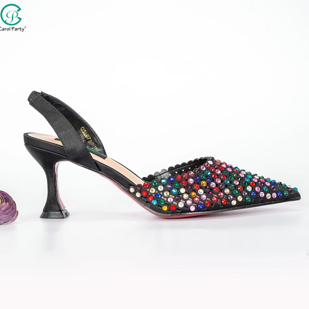Italian Design Wedding Party Shoes & Small Box Bag Comfortable Noble Thin Heels Sexy Single Shoes Mesh Breathable Women's