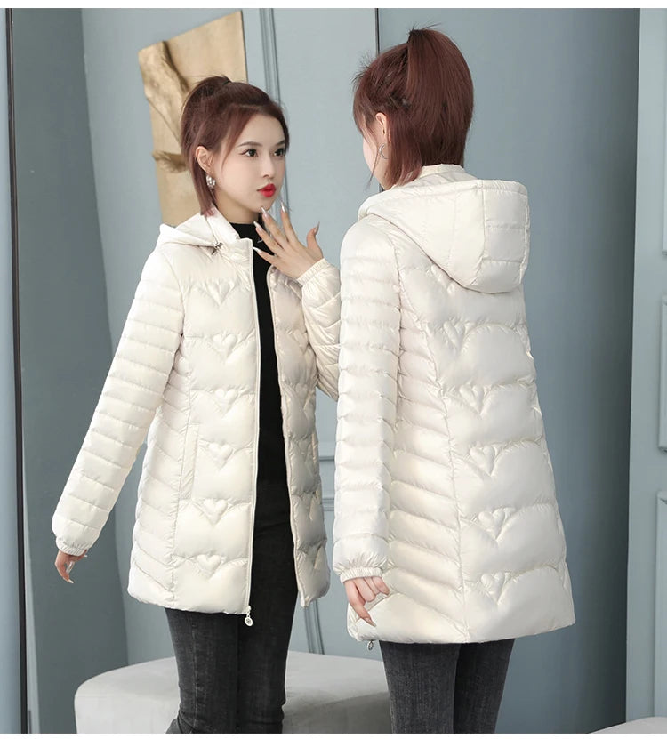 2023 New Winter Jacket Long Coats Women  Hooded Glossy DownCotton Jacket Warm Casual Parka Padded Cotton Coat Female