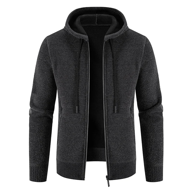 Men's Winter Sweater Jacket New Hooded Cardigan Knit Fashion Slim Fit Thick Warm Jumper Casual Zipper Hoodie Fleece Coat