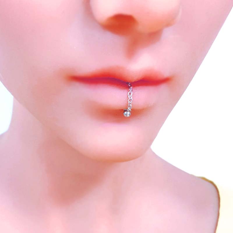 2PCS  New Stainless Steel Lip Piercing Chain Labret Lip Stud  Straight Bar In The Lips Labial Piercing Trendy Body Jewelry