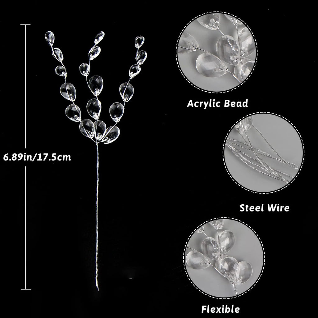 30/50pcs Artificial White Crystal Acrylic Water Droplet Handmade Wedding Bridal Bouquets Wreath Table DIY Gift Decor Accessories