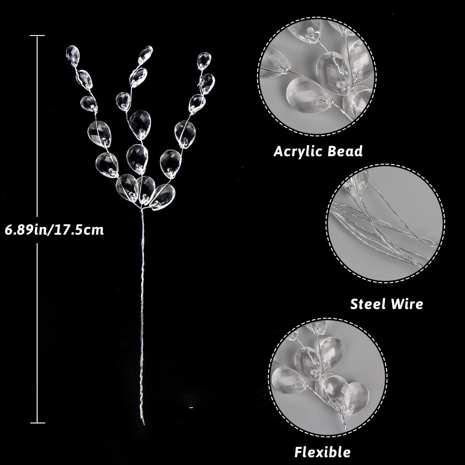 30/50pcs Artificial White Crystal Acrylic Water Droplet Handmade Wedding Bridal Bouquets Wreath Table DIY Gift Decor Accessories