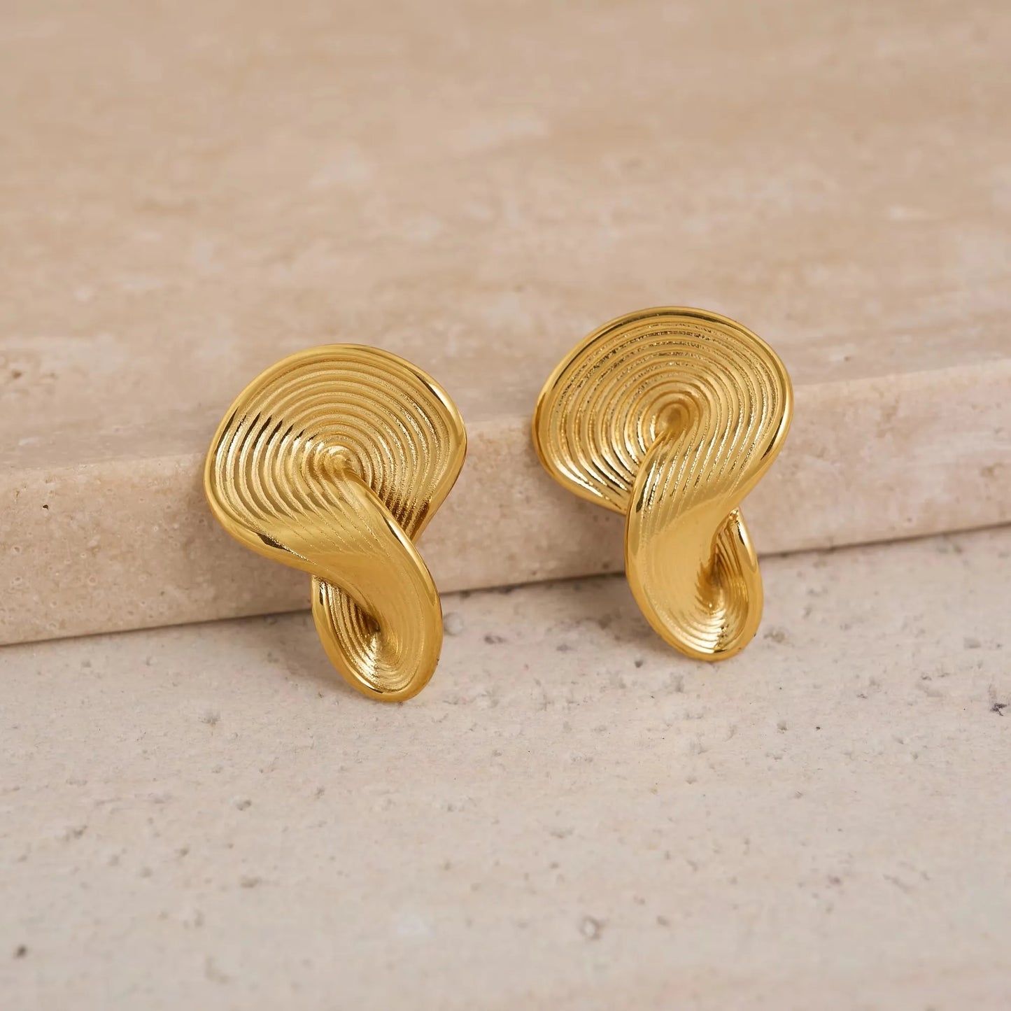 18k Gold Plated Stainless Steel Niche Irregularly Twisted Embossed Artist Earrings for Women Tarnish Free Waterproof Jewelry