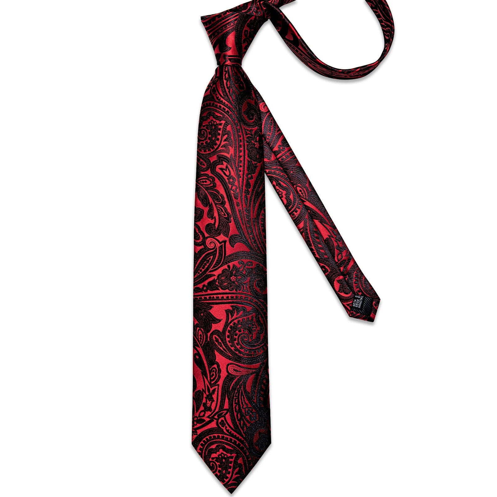Men's Tie Set with Clip Luxury Retro Red Blue Floral 8cm Necktie Handkerchief Cufflinks Wedding Party Business Accessories Gift