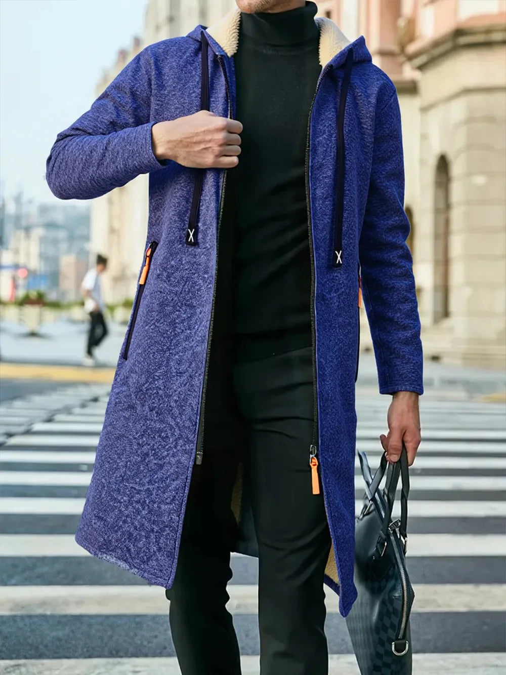 Men's Thickened Overcoat Jackets Winter Warm Zipper Hoodies Long Sleeve Sweatshirts Outdoor Casual Solid Color Streetwear Tops