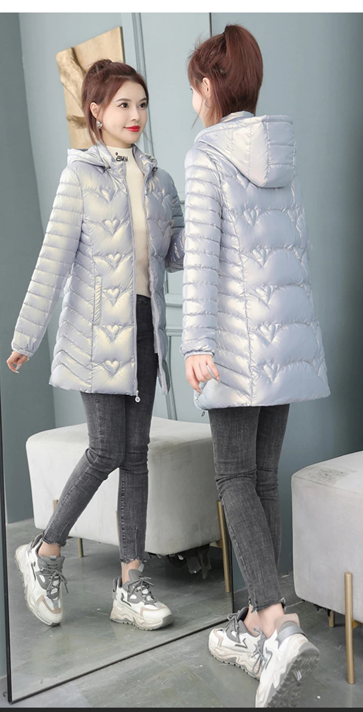 2023 New Winter Jacket Long Coats Women  Hooded Glossy DownCotton Jacket Warm Casual Parka Padded Cotton Coat Female
