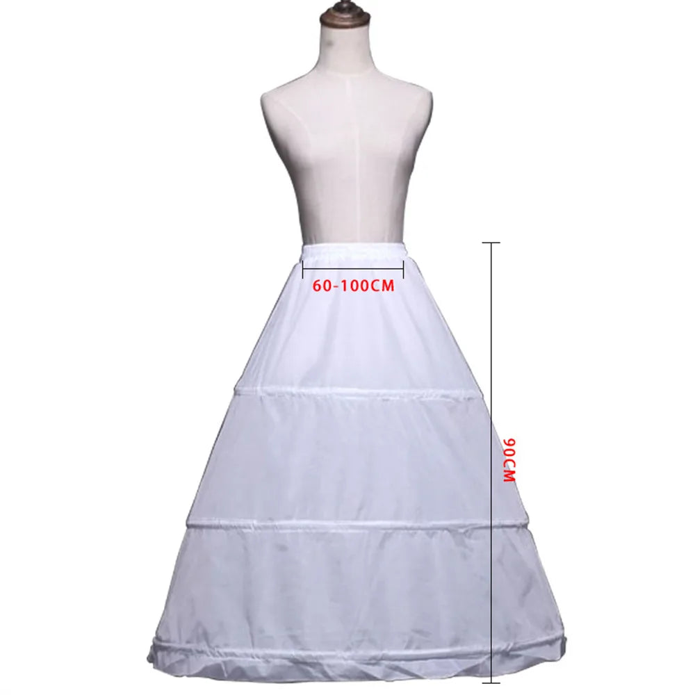 High Quality White 3 Hoops A- Line Petticoat Crinoline Slip Underskirt For Ball Gown Wedding Dress