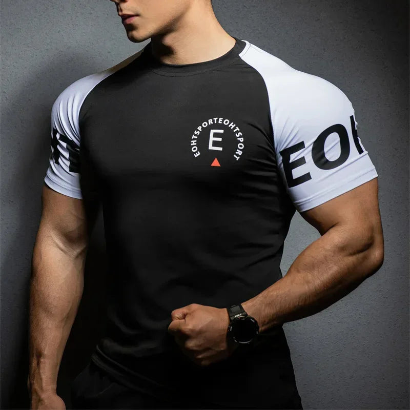 Summer New Men's Sports T-shirt Running Gym tops Exercise Slim Fit Elastic Quick Dry Short sleeved fitness T-shirt men clothing