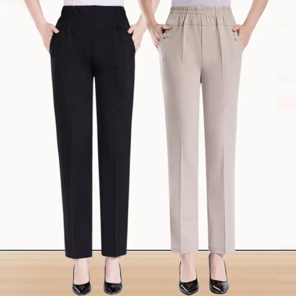 Lady Summer Ice Silk Thin Casual Cropped Pants Middle-aged Elderly Loose High Waisted Elastic Waist Women Pants Casual Trousers