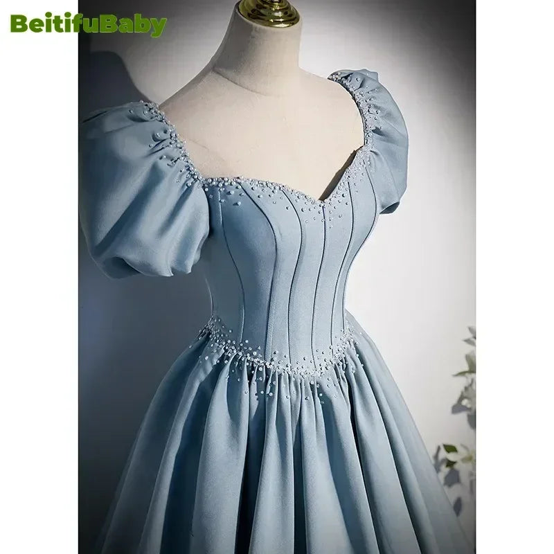 BeitifuBaby Palace Style Women's Evening Dresses Light Luxury Satin Lace-up Slimming Banquet Ball Gown Skirt Prom Dress Vestidos