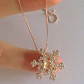 women girl famous moonstone snowflake necklace, female student chain necklace jewelry