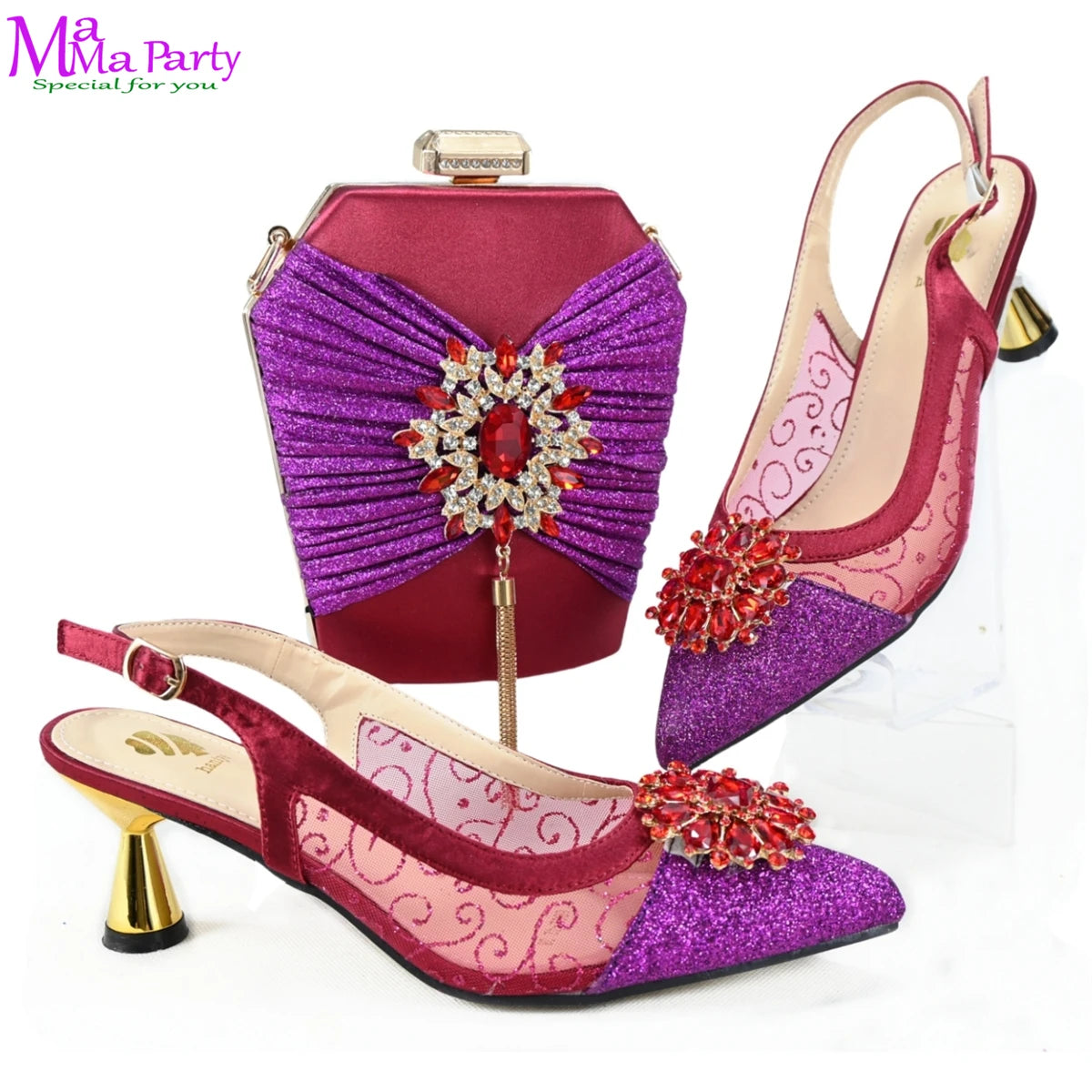 2025 Winter New Arrivals Low Heels in Coffee Italian Women Shoes and Bag Set Elegant Ladies Pointed Toe Pumps for Wedding Party