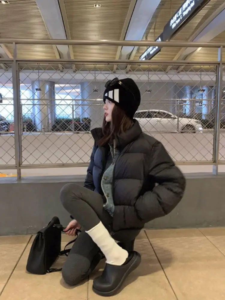 Winter Clothes Women Warm Cropped Jacket Y2K Luxury Design Windproof Coat Thick Parkas Long Sleeve Top Puffer Jacket Black Brown