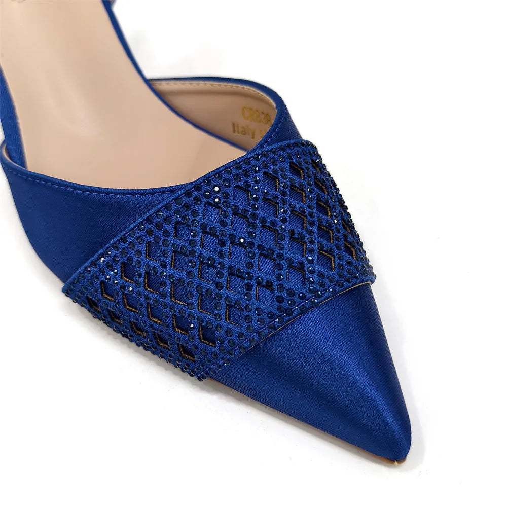 Latest Women Italian Shoes and Matching Bags Decorated with Rhinestone Elegant Pointed Toe Wedding Shoes Bride