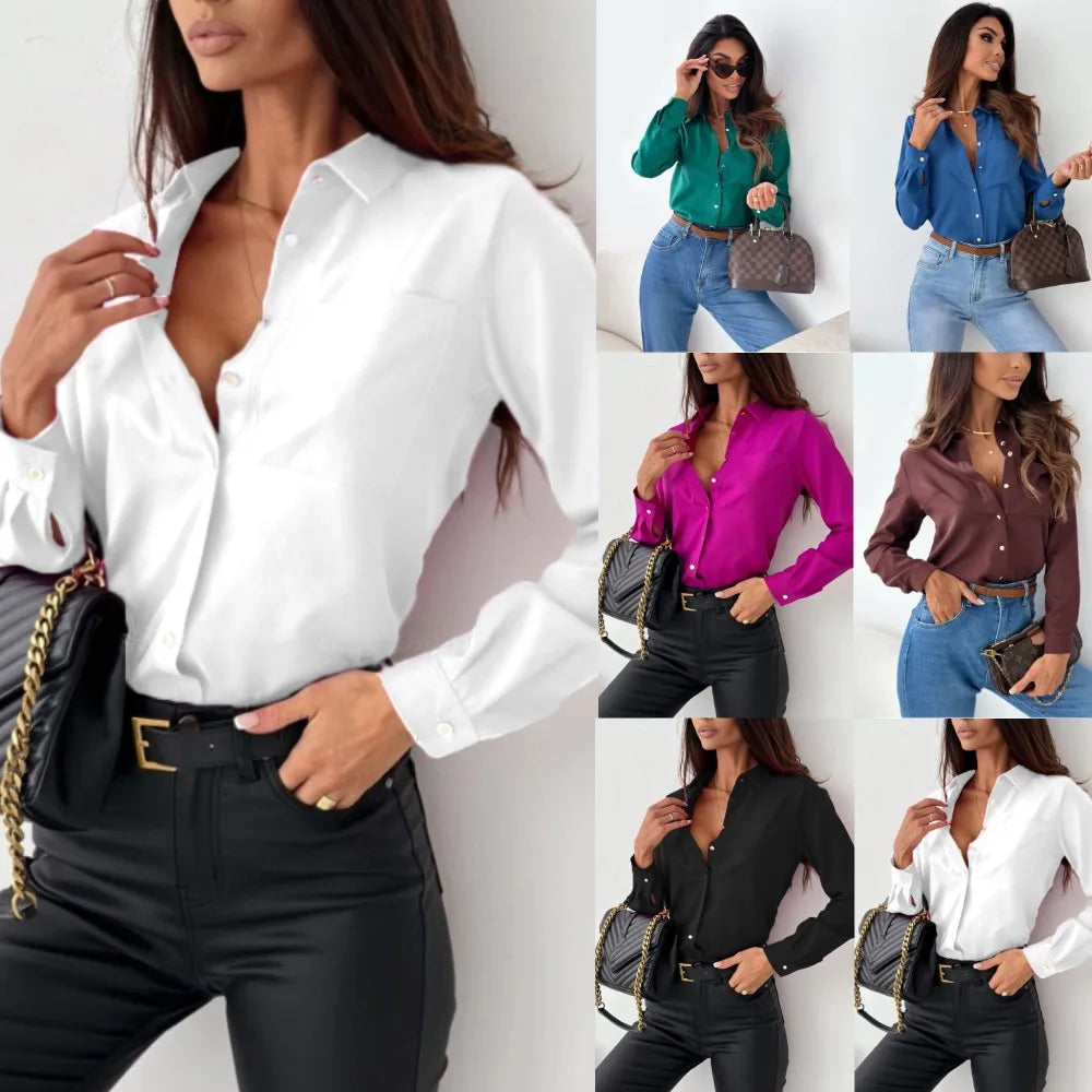 Casual White Women's Blouse Long Sleeve Button Woman Shirt Solid Color Office Tops 2023 Spring Autumn Fashion Ladies Blouses Top