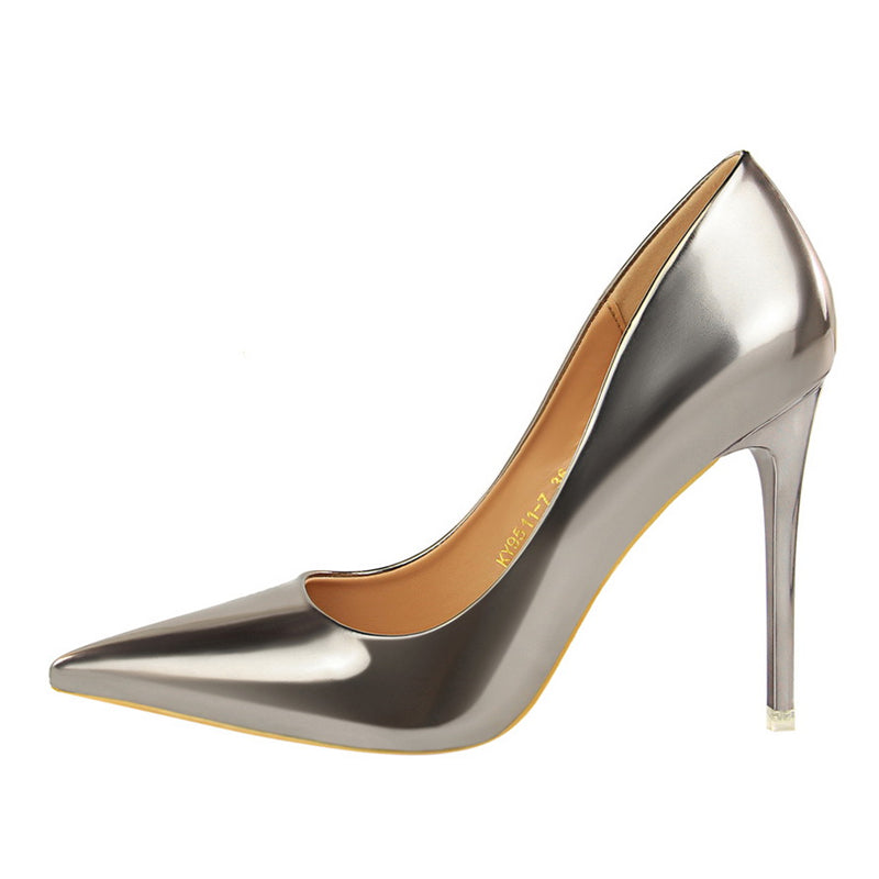 Women Mteallic Bronze Leather Pumps 7.5cm 10.5cm High Heels Lady Stiletto Middle Heels Wedding Bridal Gold Silver Event Shoes
