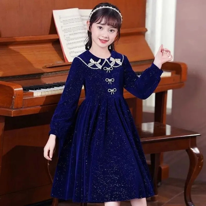 Girls' 2025 Spring New Arrival Long Sleeve Sweet Princess Gown - Trending Chic Dress for Big Kids 4-12 Years Old