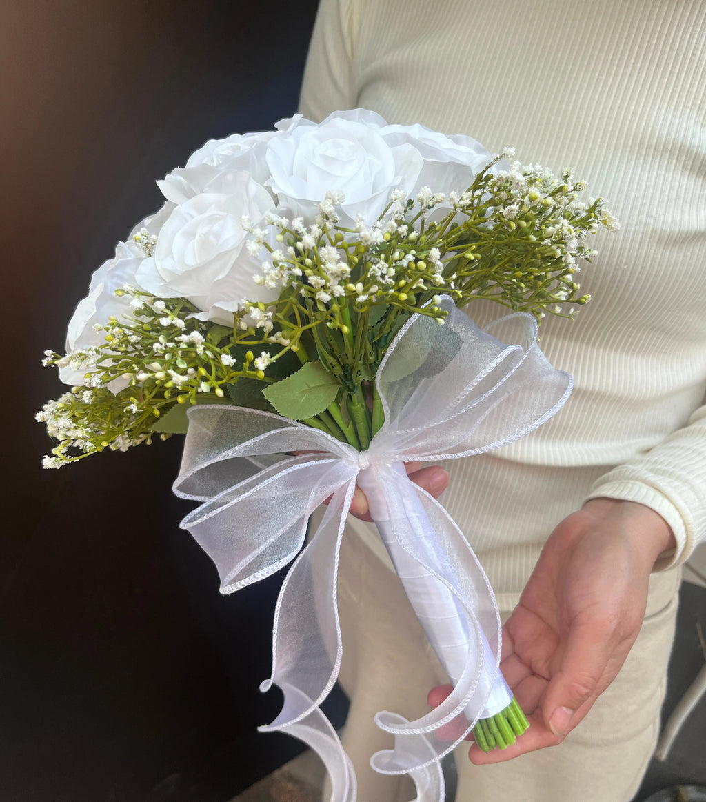 Wedding Flowers Bridal Bouquet Bridesmaids Silk Roses Fake Babys Breath Bride Wedding Accessories Table Centerpiece Decoration