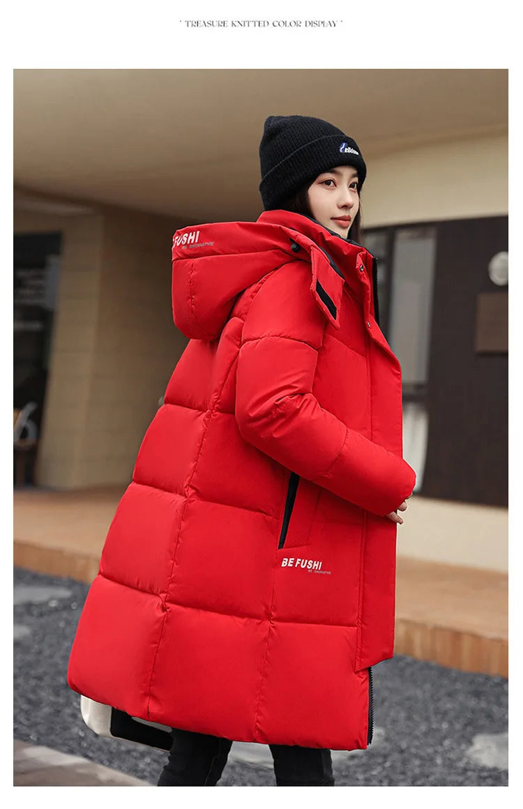 Women'S Winter Down Cotton Jacket 2025 New Warm Thicken Cotton Padded Jacket Korean Loose Plus Size Parkas Outwear Long Coat