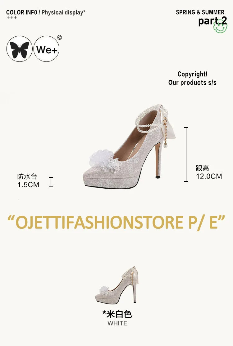 High heels, women's wedding shoes, Hexiu, two pairs of thick heels, beautiful ankle rings, pearl straps, bridal shoes