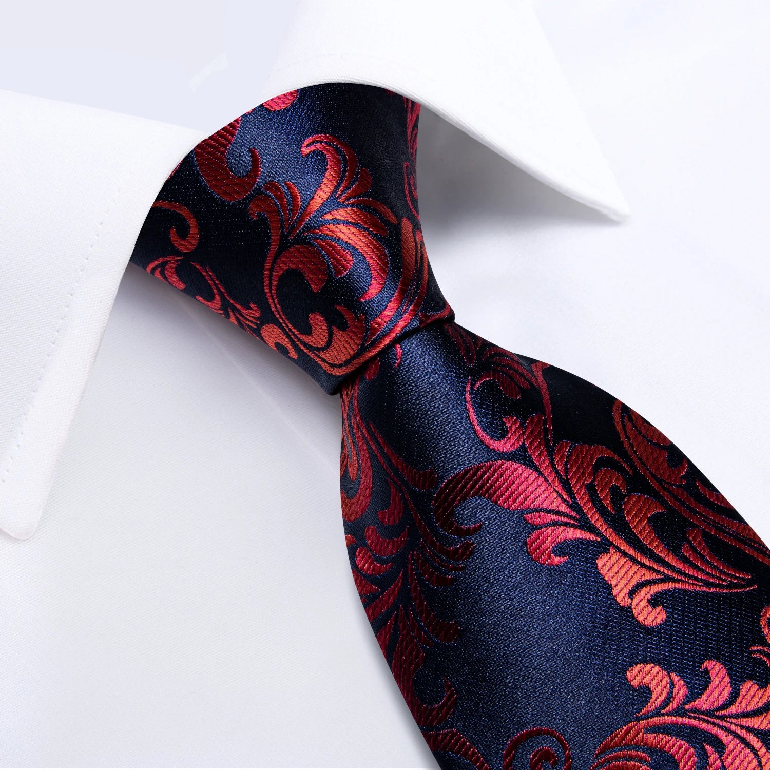 Men's Floral Red 8cm Ties Handkerchief Cufflinks Metal Ring Brooch Pin 5 Pcs Set Wedding Party Suits Accessory Gift for Husband