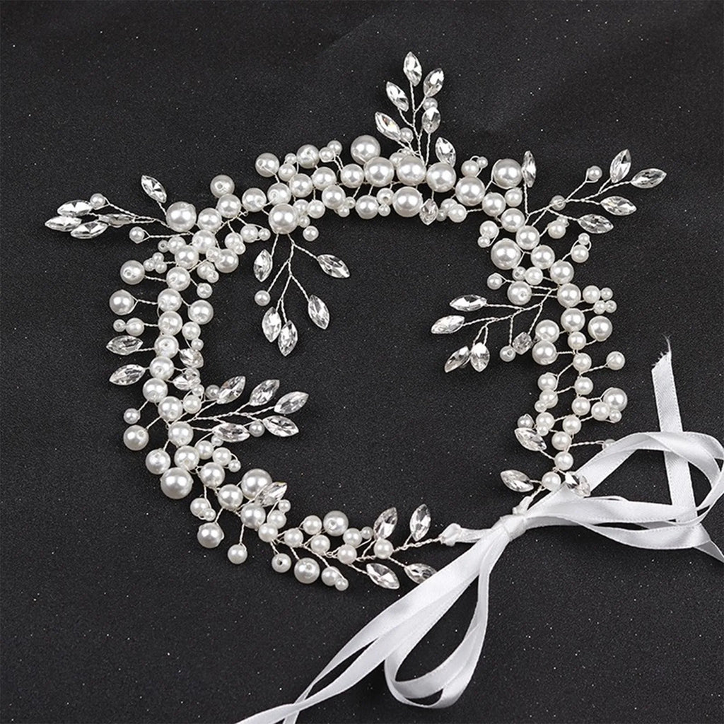 Pearl Rhinestone White Flower Headband Women Wedding Hair Accessories For Women Bride Tiara Headband Hair Jewelry Hairband