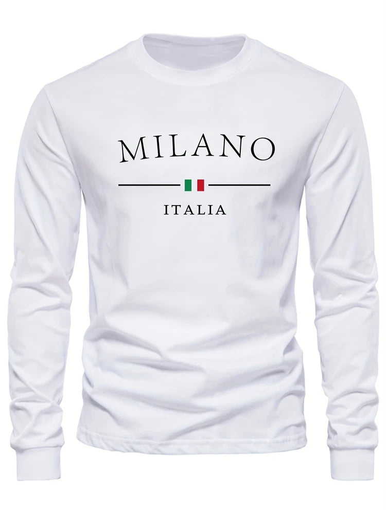 Men's Spring And Fall Fashion Casual Long-sleeved T-shirt Loose PARIS Letters Printed Pullover Round Neck Long Sleeve Sweatshirt