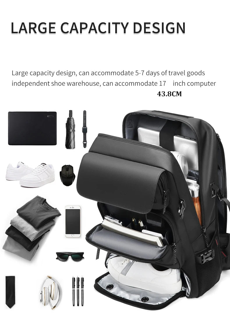 Men Travel backpack waterproof 17 inch Business Laptop Backpack with Separate Shoe Bag USB charging 50L outdoors Hiking Backpack