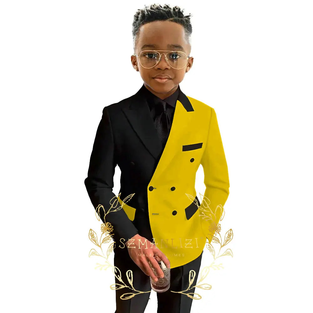 Boys Suits Double Breasted Blazer 2-piece Set Colorblock Jacket Pants Wedding Kids Tuxedo Custom 2-16 Years Old Clothes Suit