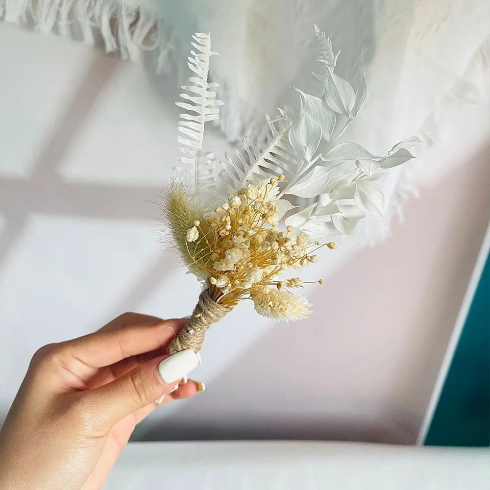 6pcs Mini Dried Flower Bouquet Bohemian Wedding Pampas Rabbit Tail Grass Bridesmaid Flowers Wedding Party Decoration Home Decor